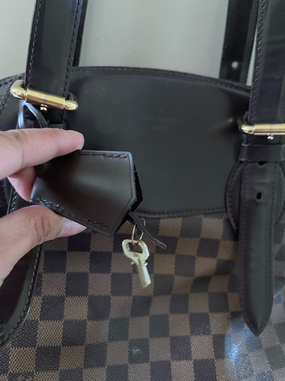 Louis Vuitton Brown Damier Ebene Checker Tote with Gold Hardware